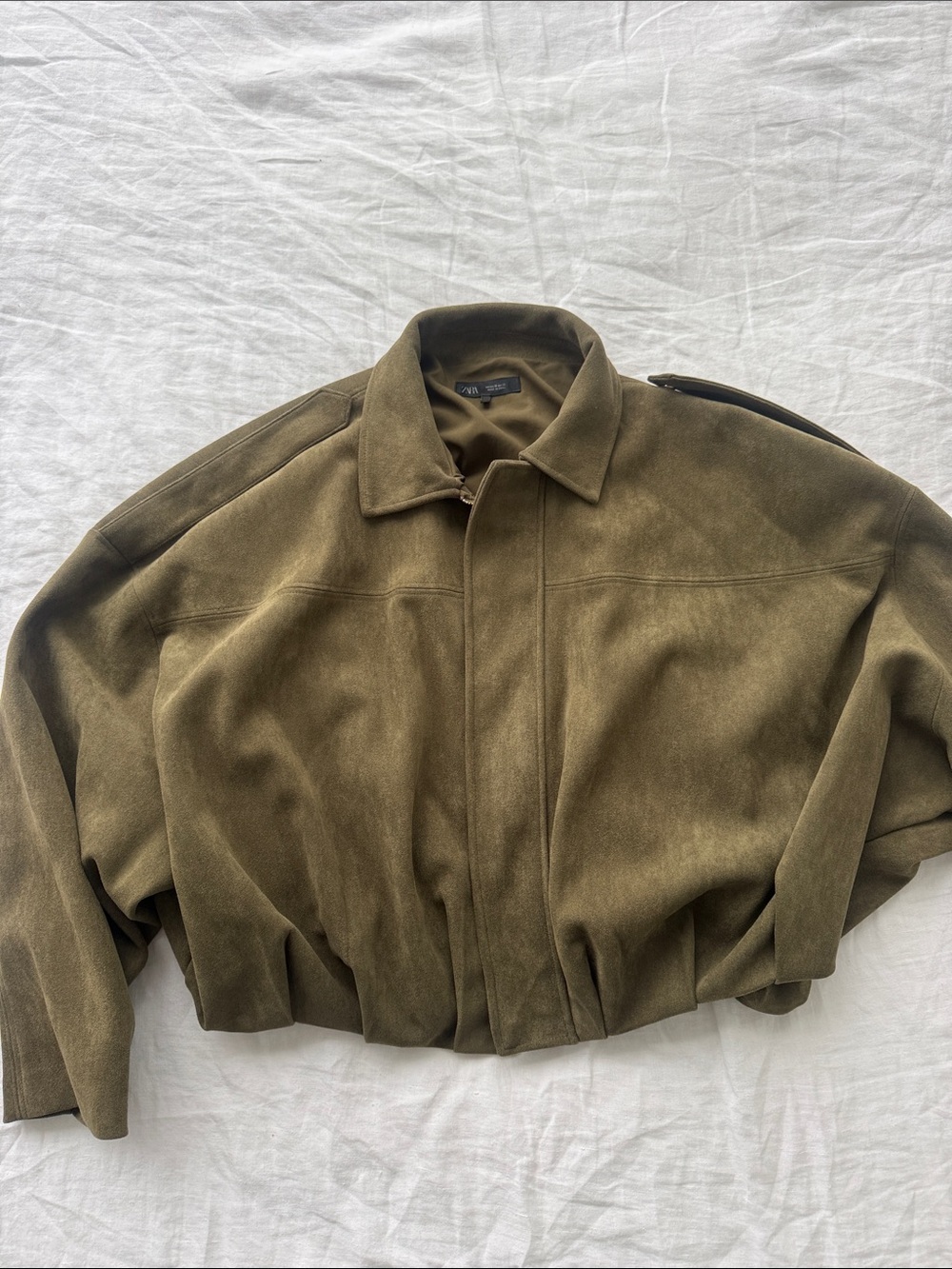 Zara Olive Suede Bomber Jacket